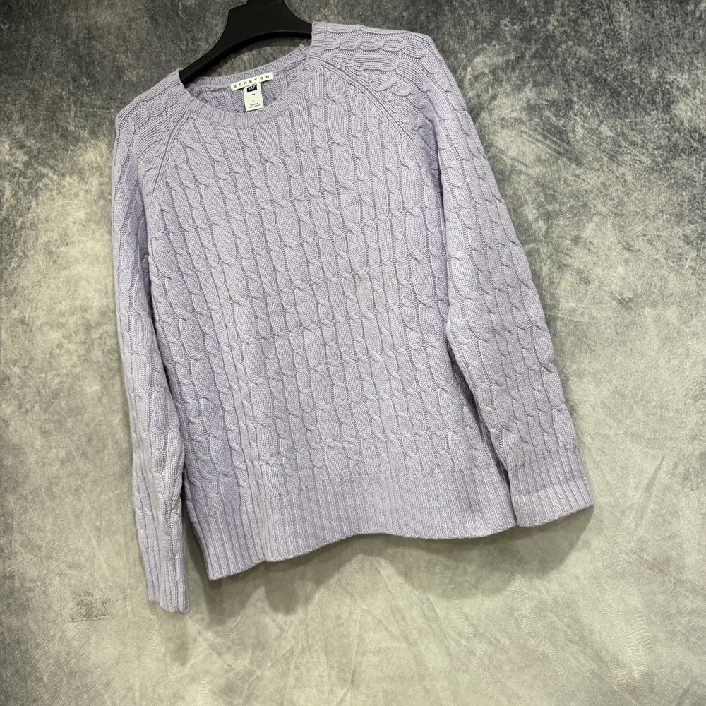 Gap Women Lavender Lambswool Cable Knit Crew Neck Sweater L Y2K Stretch